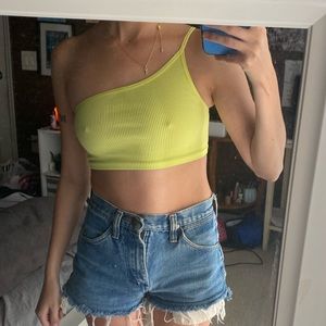 urban outfitters neon yellow one shoulder top